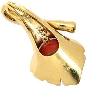 ペンダントトップ 珊瑚 ダイヤ K18YG ゴールド 赤 サンゴ ダイヤモンド YG 750 ネックレストップ 16mm  中古