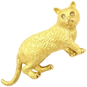ブローチ キャッツアイ 0.28ct ネコモチーフ K18YG ゴールド 猫 CAT 猫目石 18K 18金 750AU アニマルモチーフ  中古