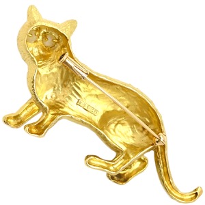 ブローチ キャッツアイ 0.28ct ネコモチーフ K18YG ゴールド 猫 CAT 猫目石 18K 18金 750AU アニマルモチーフ  中古