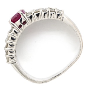 リング 指輪 ルビー 1.1ct ダイヤリング Pt900 シルバー レッド 赤 1石 オーバルミックスカット ダイヤモンド 指輪 中古