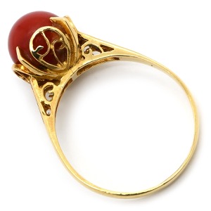 リング 指輪 珊瑚 8mm K18YG ゴールド サンゴ さんご 赤 血赤 レッド ラウンドシェイプ  中古