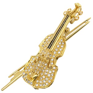 ブローチ ダイヤ サファイア K18YG ゴールド バイオリンモチーフ YG 18K ピンブローチ ブルー 青 楽器 パヴェダイヤ  中古