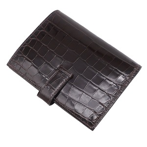 エルメス 二つ折り財布 ベアンコンパクト アリゲーター ブラウン 茶 クロコ  中古