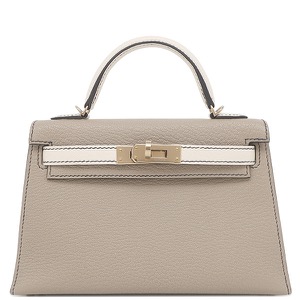エルメス 2WAYバッグ ミニケリードゥ 外縫い シェーブル グレー 【PO品】 グレージュ オフホワイト バイカラー 中古