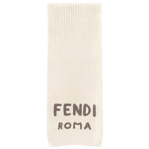 フェンディ マフラー ロゴ ニット ウール ホワイト アイボリー 白  FXT352 中古