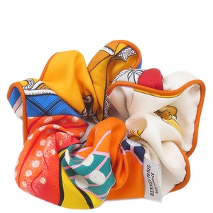 エルメス ヘアアクセサリー クラウディア シュシュ シルク オレンジ 中古