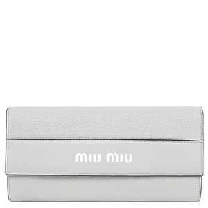 ミュウミュウ 長財布 二つ折り ロゴ レザー グレー ロングウォレット カードケース付き 5MH109 中古