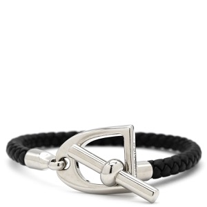 エルメス ブレスレット エトリエ メタル ブラック レザーブレスレット 黒 あぶみモチーフ 中古