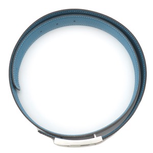 エルメス ベルト Hベルト ラッキーメタル ボックスカーフ ブラック #85 Hモチーフバックル 黒 青 リバーシブル   中古