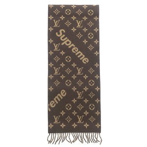 ルイヴィトン マフラー エシャルプ シュプリーム ウール ブラウン 茶 モノグラム LV × Supreme コラボ  MP1891 中古