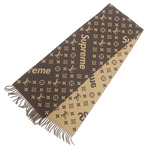 ルイヴィトン マフラー エシャルプ シュプリーム ウール ブラウン 茶 モノグラム LV × Supreme コラボ  MP1891 中古