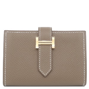 エルメス 二つ折り財布 ベアンミニ ヴォーエプソン グレー未使用 コンパクト財布 コインケース グレージュ  中古