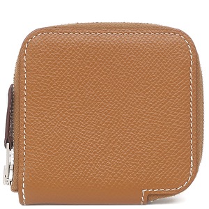 エルメス コインケース アザップ シルクイン ミニ コンパクト ヴォーエプソン ブラウン 茶 ラウンドファスナー 中古