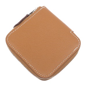 エルメス コインケース アザップ シルクイン ミニ コンパクト ヴォーエプソン ブラウン 茶 ラウンドファスナー 中古