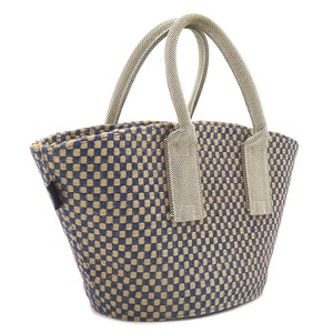 エルメス ハンドバッグ パニエバス PM リネン ネイビー 紺 格子柄 中古