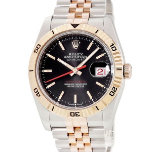 ロレックス デイトジャスト ターノグラフ 116261 D番 K18エバーローズゴールド×SS コンビ 黒 バー 自動巻き