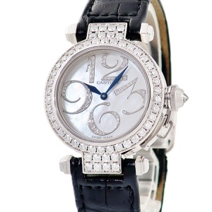 カルティエ パシャ 32ｍｍ WJ123221 K18WG無垢 純正ダイヤ シェル 青針 アラビア クオーツ