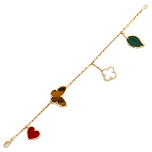 ヴァンクリーフアーペル ブレスレット ラッキー アルハンブラ 4モチーフ K18YG ゴールド 赤 白 緑 茶 マルチストーン 18K 18金 750YG VCARD79600 中古