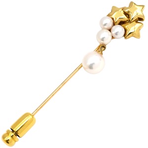 ミキモト ブローチ パールブローチ K18YG ゴールド 18K 18金 750 星モチーフ イエローゴールド 4粒 ピンブローチ 中古