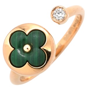 ルイヴィトン リング 指輪 サンブロッサム ミニ K18PG ゴールド #52(JP12) 1Pダイヤ AU750 18K マラカイト フラワー 花 グリーン Q9S80A 中古