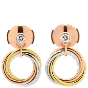 カルティエ ピアス トリニティ ダイヤ K18YG マルチカラー 1Pダイヤ 3連 18K 750 YG PG WG  中古