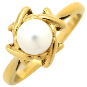 ティファニー リング 指輪 XO リング K18YG ゴールド T&Co. Au750 18K 18金 1P 1石 1粒 パール 真珠 中古