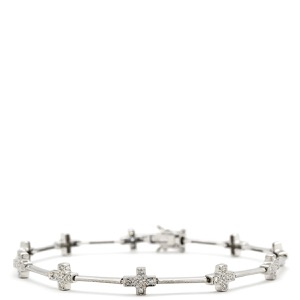 ブレスレット ダイヤモンド 0.23ct クロスモチーフ ブレスレット K18WG シルバー デザインブレス 十字架 10モチーフ 中古