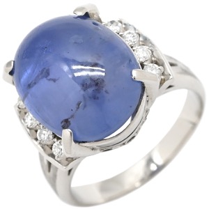 リング 指輪 スターサファイア ダイヤ Pt900 ブルー 13.50ct オーバルカボションカット Pt900 青 艶消し加工 マット仕上げ 天然石 中古