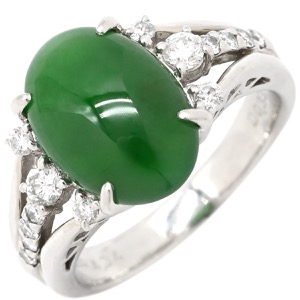 リング 指輪 ヒスイ 4.3ct ダイヤモンド Pt900 シルバー 緑 グリーン 翡翠 ひすい ジェダイト プラチナ900 中古