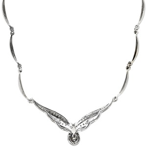 ネックレス ダイヤ ペンダント K18WG シルバー  K18WG Au750 18K 18金 メレダイア ウィング 翼デザイン プレートチェーン 雫 1P  中古