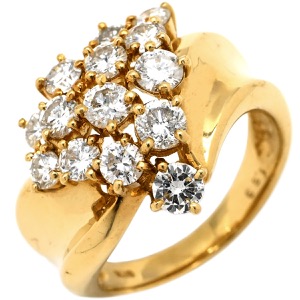 リング 指輪 ダイヤリング K18YG ゴールド K18 Au750 YG 1.53ct ダイヤモンド クラスターセッティング  中古