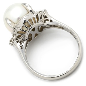 リング 指輪 白蝶パール ダイヤリング Pt900 シルバー 1粒 1P プラチナ900 中古