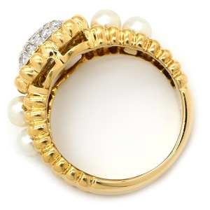 リング 指輪 ダイヤ K18YG ゴールド パヴェ YG Au750 18K 18金 ハートモチーフ 真珠 パール4粒  中古