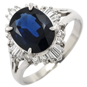 リング 指輪 ブルーサファイア 2.73ct ダイヤリング Pt850 シルバー 青 ブルー Pt850 オーバルミックスカット 1石 中古