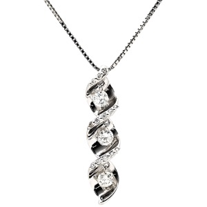 ネックレス トリロジー ダイヤペンダント K18WG シルバー 3P 3粒 スリーストーンネックレス 18K WG Au750   中古