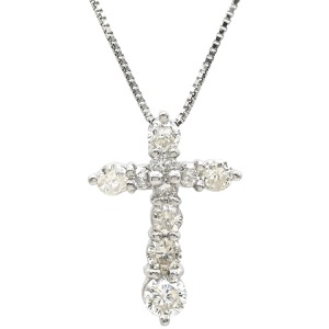 ネックレス ダイヤモンド 0.50ct クロスペンダント Pt900 シルバー 十字架 CROSS 10石 10P 10粒 ブリリアントカット  中古