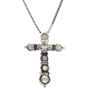 ネックレス ダイヤモンド 0.50ct クロスペンダント Pt900 シルバー 十字架 CROSS 10石 10P 10粒 ブリリアントカット  中古