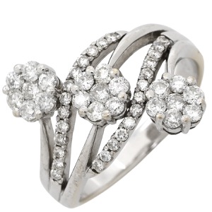 リング 指輪 ダイヤリング K18WG シルバー クラスターセッティング ホワイトゴールド パヴェダイヤ フラワー 花 中古