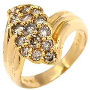 リング 指輪 ダイヤ K18YG ゴールド 1.0ct メレ パヴェ 15P 15石 15粒 ブリリアントカット イエローゴールド YG Au750 18K 18金 ツイスト 中古
