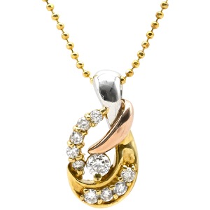 ネックレス コンビカラー ダイヤ ペンダント K18YG マルチカラー Au750 18K×Pt 18金 ダイヤモンド10P 10粒 ウェーブ型 ボールチェーン 中古