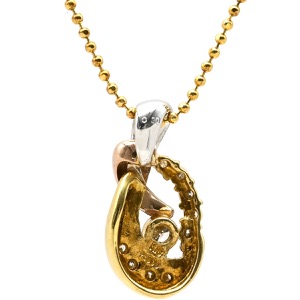 ネックレス コンビカラー ダイヤ ペンダント K18YG マルチカラー Au750 18K×Pt 18金 ダイヤモンド10P 10粒 ウェーブ型 ボールチェーン 中古