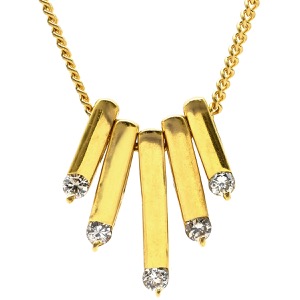 ネックレス ダイヤ ペンダント K18YG ゴールド Au750 18K 18金 5P 5石 5粒 ゴールドバー  中古