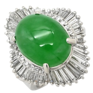 リング 指輪 ヒスイ 6.81ct ダイヤモンド Pt900 シルバー 緑 グリーン 翡翠 ひすい ジェダイト プラチナ900 テーパー 中古