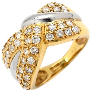 リング 指輪 ダイヤモンド 1.01ct K18YG ゴールド パヴェダイヤ 18K 750 YG プラチナ コンビ ダイア 中古