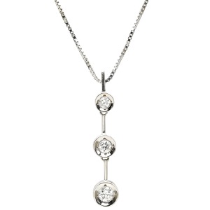 ネックレス ダイヤモンド 0.30ct ペンダント K14WG シルバー 3連 ドロップ 585 14K WG ブリリアントカット 3石 3粒 ベネチアンチェーン 中古
