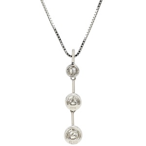 ネックレス ダイヤモンド 0.30ct ペンダント K14WG シルバー 3連 ドロップ 585 14K WG ブリリアントカット 3石 3粒 ベネチアンチェーン 中古