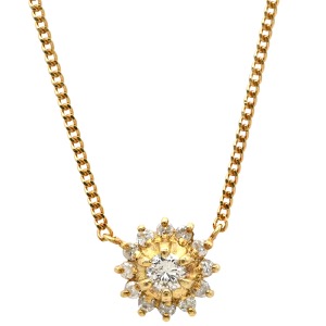 ネックレス ダイヤモンド 0.22ct ペンダント K18YG ゴールド 750 18K ブリリアントカット 花 フラワーモチーフ 中古