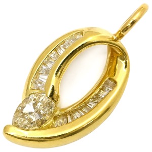 ペンダントトップ ダイヤモンド 0.50ct K18YG ゴールド マーキスカット バゲットカット 750 18K ネックレストップ ペンダントヘッド 中古