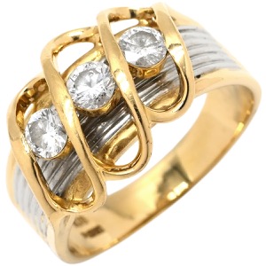 リング 指輪 ダイヤモンド 0.54ct  K18YG ゴールド 3石 3粒 ブリリアントカット 18K 750 YG プラチナ コンビ ダイア  中古