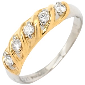 リング 指輪 ダイヤモンド 0.21ct K18YG シルバー 5石 5粒 ブリリアントカット 18K 750 YG プラチナ コンビ ダイア 中古
